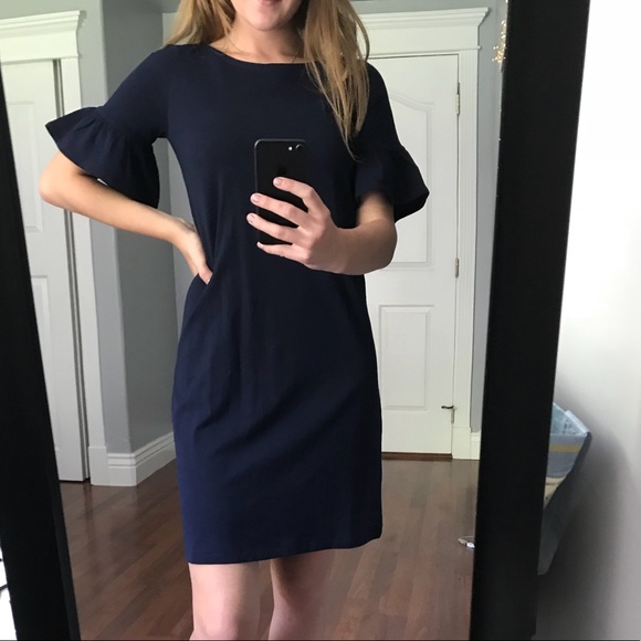 J Crew Ruffle Sleeve Navy Dress 
